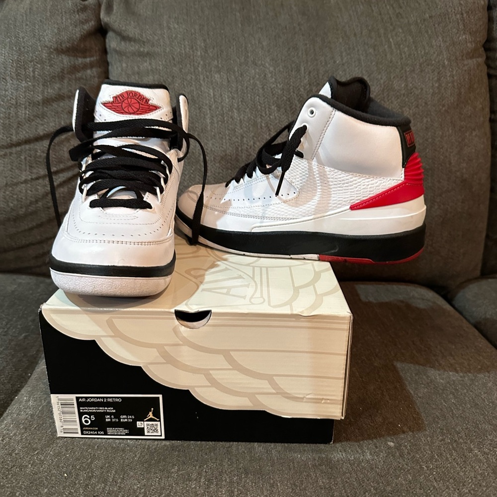 Kids White and Red High-Top Sneakers